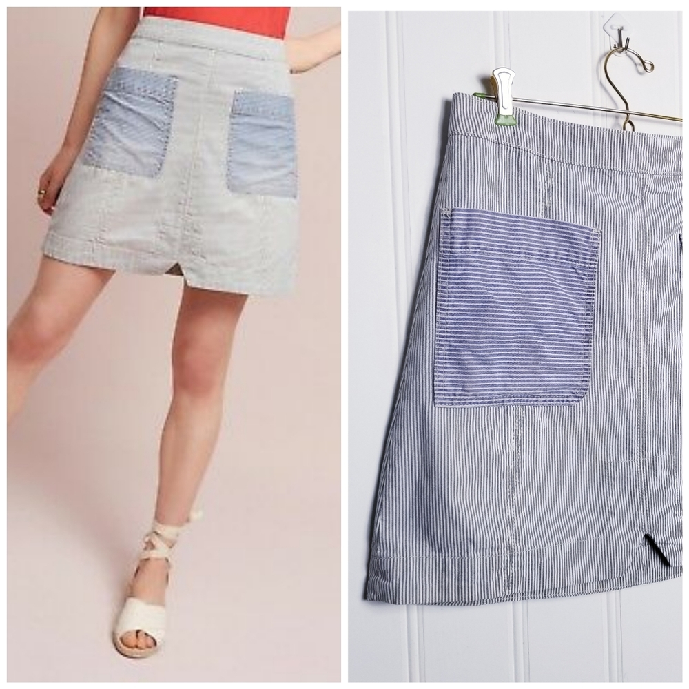 Pilcro Anthropologie Stripe A-Line Mini Skirt Utility Y2K Coastal Size 4
